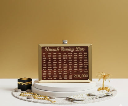 Wooden Umrah Saving Box | 210,000 Goal Tracker | Islamic Money Saving صندوق