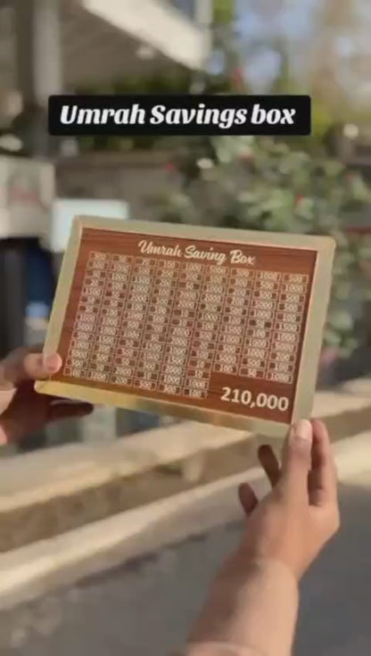 Wooden Umrah Saving Box | 210,000 Goal Tracker | Islamic Money Saving صندوق